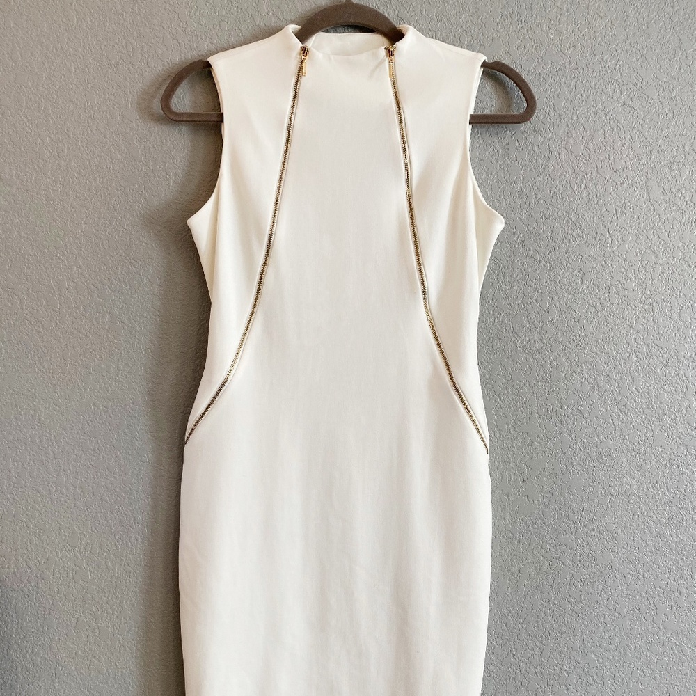 Calvin Klein Ivory Midi Zipper Dress